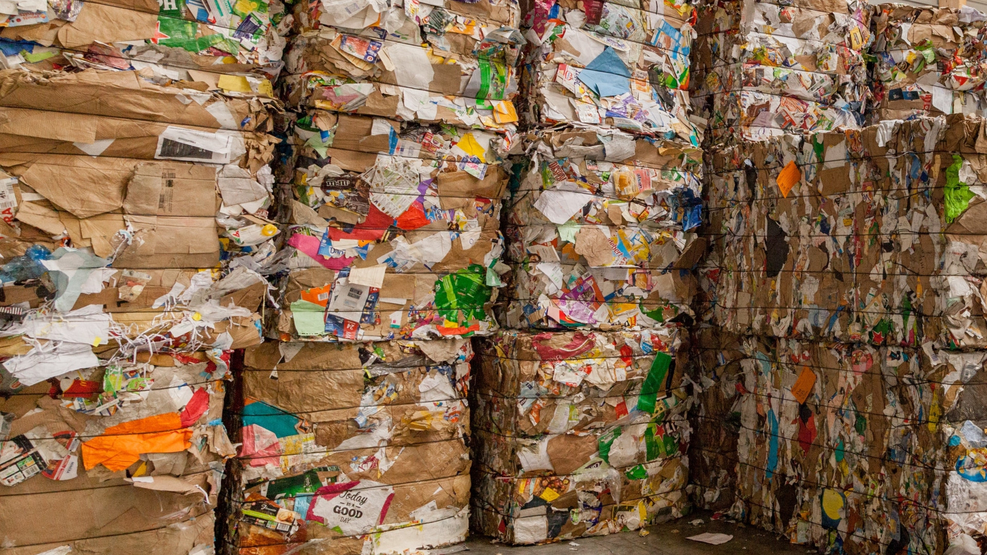 Bales of paper and cardboard ready for recycling. Séché Environnement.