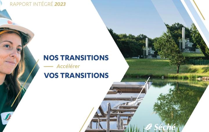 Couverture du rapport integré 2023 du groupe Séché Environnement. Titre : Accélérer nos / vos transitions