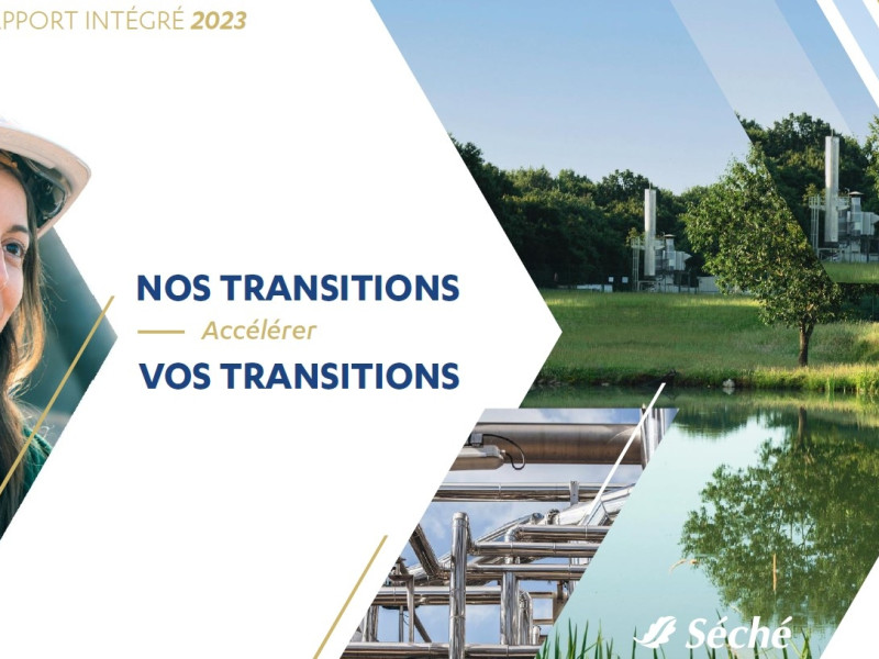 Portada del informe integrado 2023 de Séché Environnement. Título : Acelerar nuestras / sus transiciones.